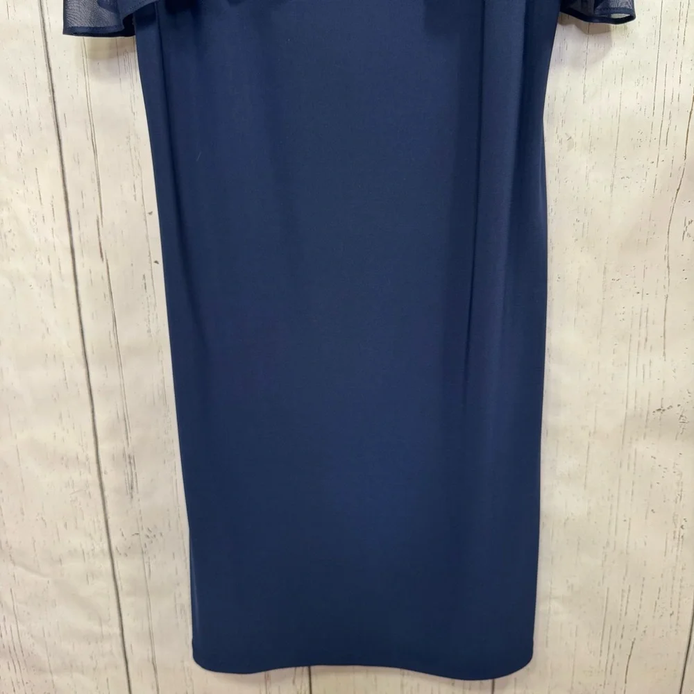 MSK Navy Illusion Off The Shoulder Floral Appliqué Dress Elegant Evening Chic